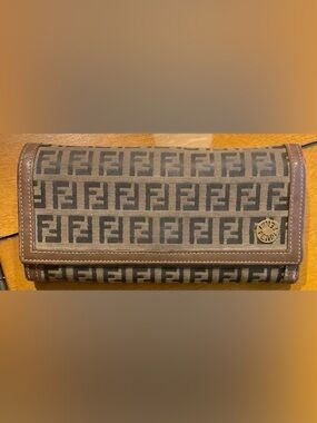 Fendi Brown & Black Zucca Canvas Leather Continental Wallet